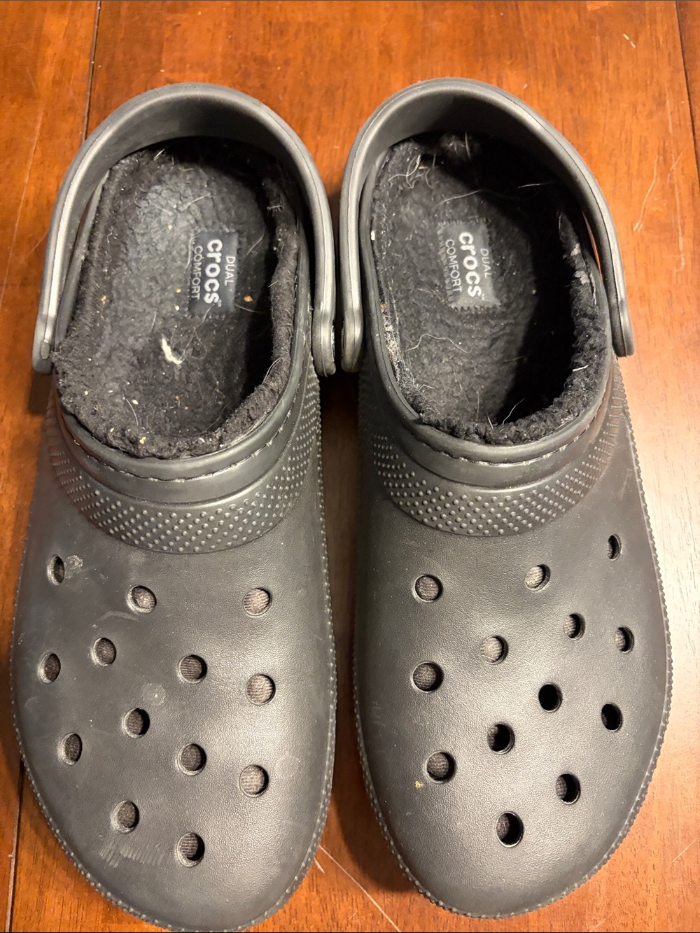 CROCS Black Fleece-Lined Slip-On Clogs